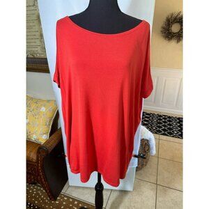 Piko by Anthropologie Coral Bamboo Relaxed Short Sleeve Top Boat Neck Artsy L